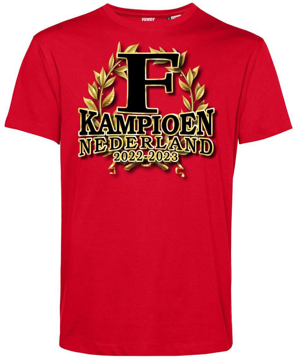 T-shirt Kampioen Nederland 2022-2023 | Feyenoord Supporter | Shirt Kampioen | Kampioensshirt | Rood | maat XS